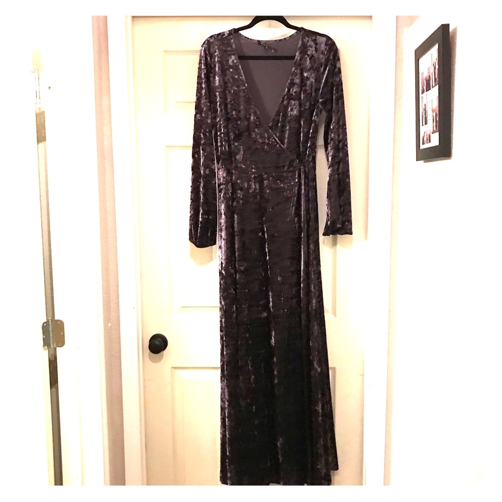 Gianni Bini Purple Crushed Velvet Wrap Dress